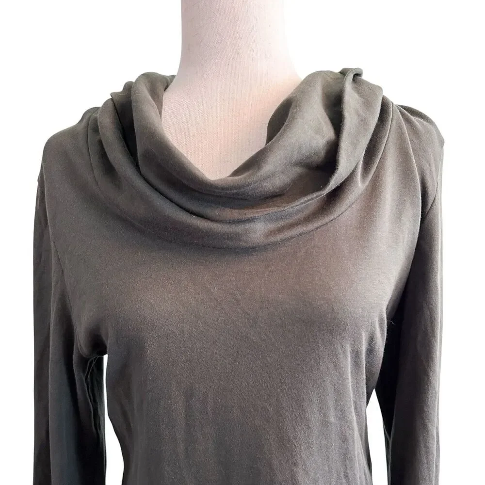 Indigenous Organic Fair Trade Fashion Size Large Olive Green Turtleneck Top - Picture 3 of 9